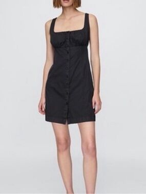 GAP Black Gray Shirred Button-Front Mini Dress XS NWT